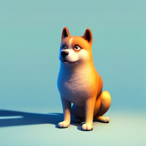 Cute Akita in Pixar Style 3D Rendering