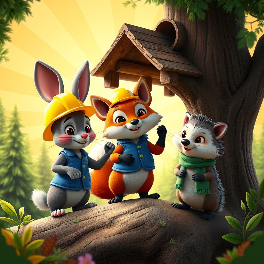 Cartoon Animals Teamwork in Pixar Style