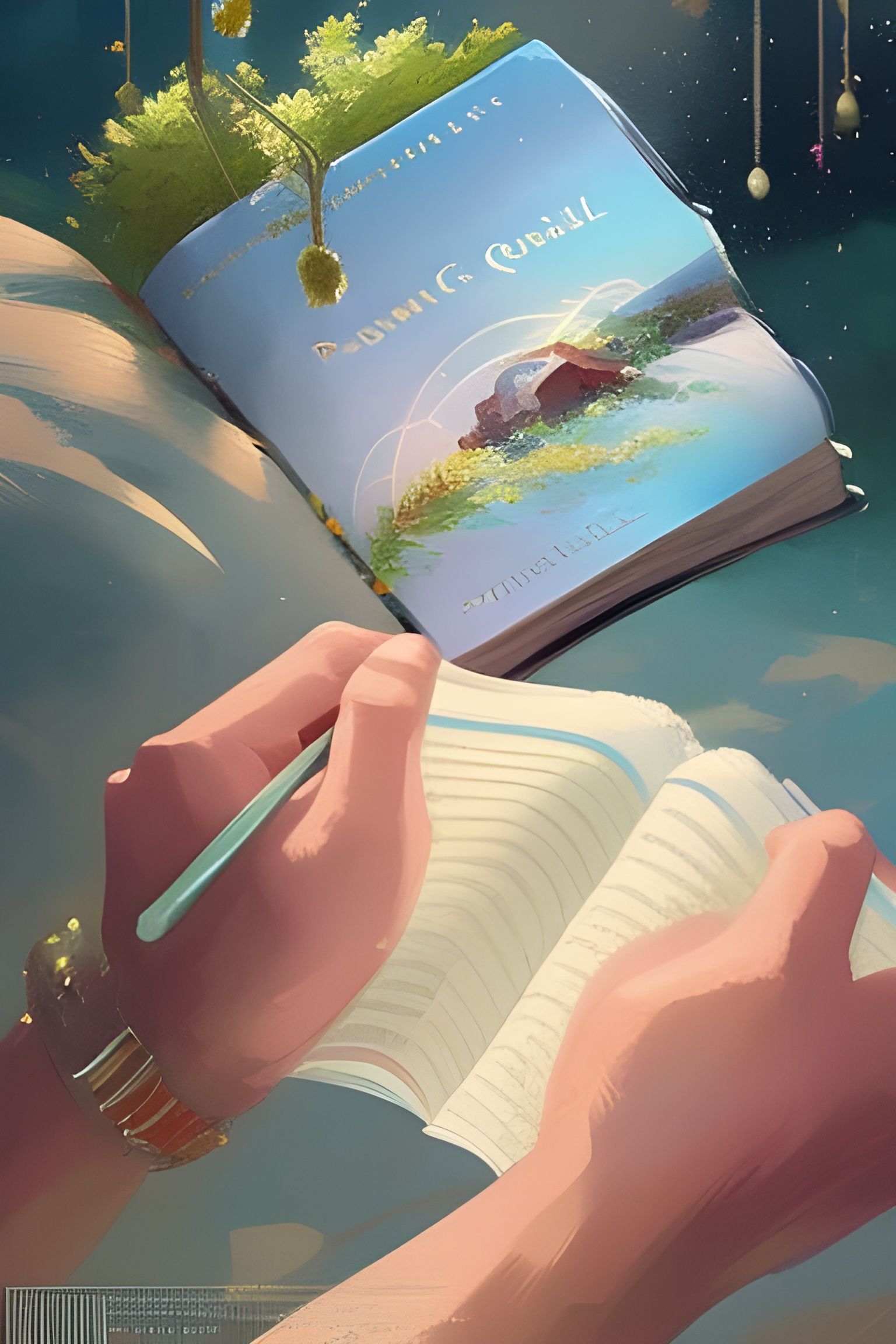 Magical Book Held in Hand: Digital Illustration