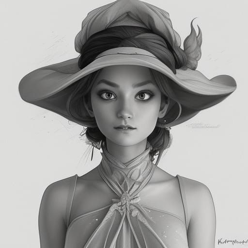 Disney Little Witch Pencil Sketch in Art Nouveau Style