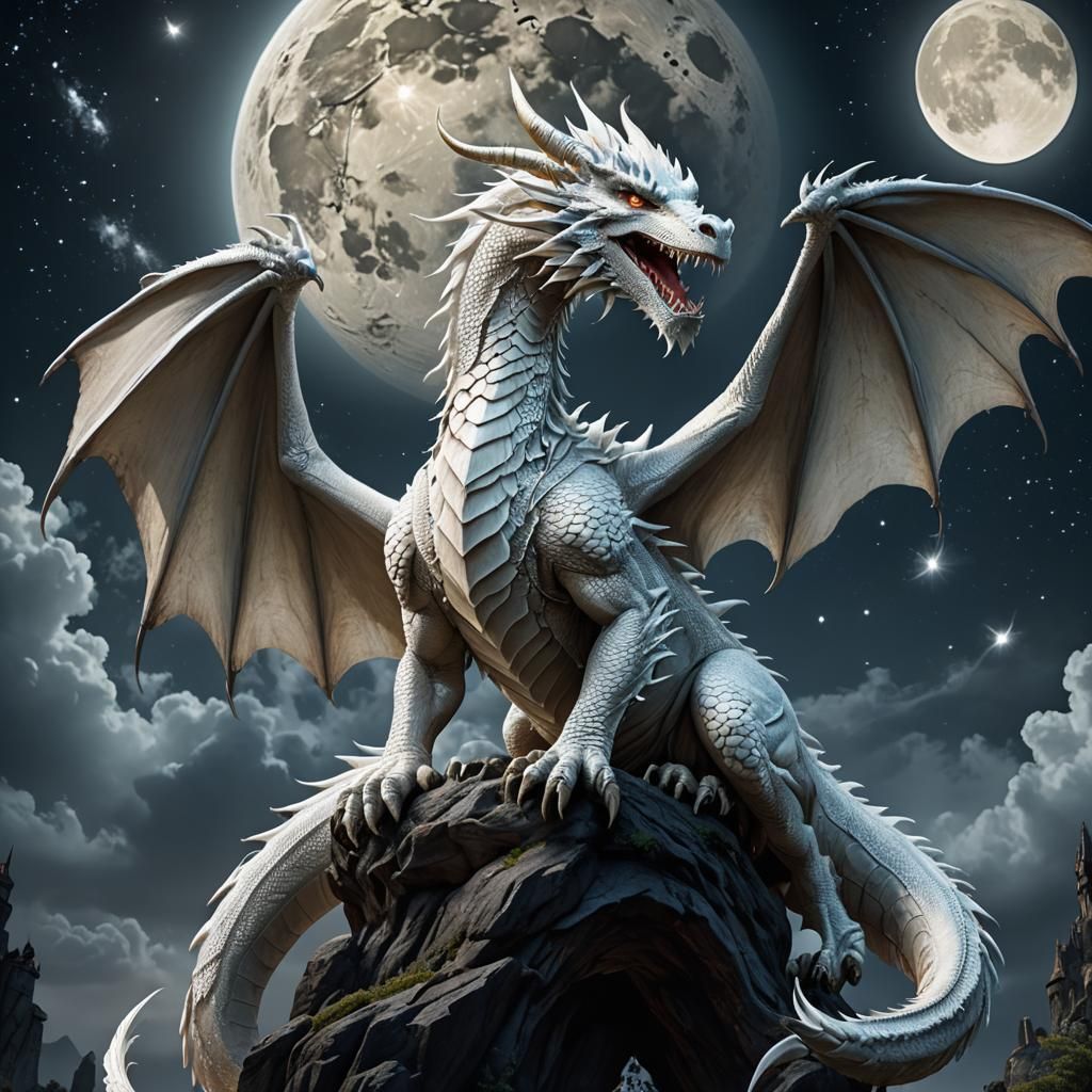 White Dragon Gazing at Stars: Fantasy Concept Art