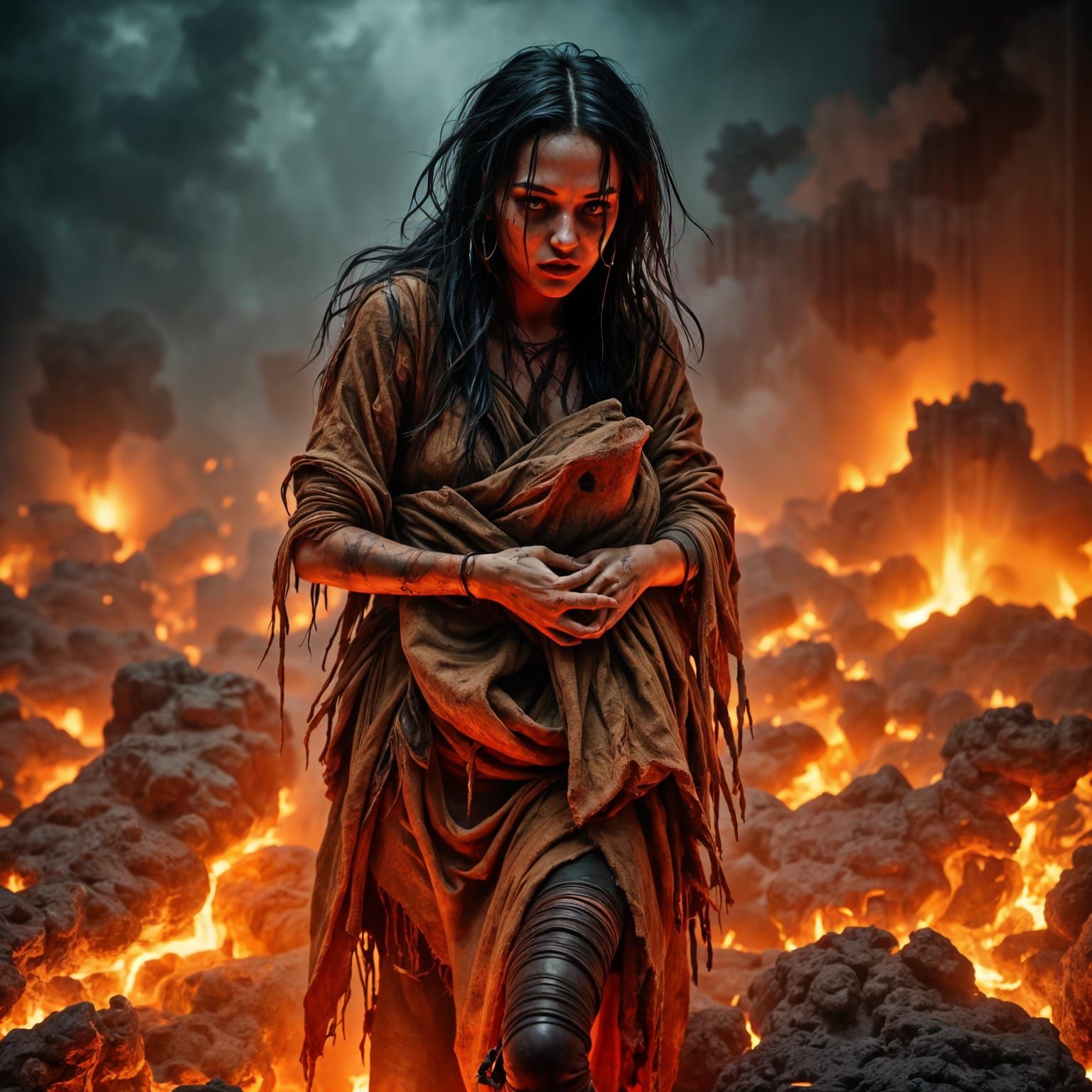 Vibrant Cinematic Portrait of a Woman in Lava