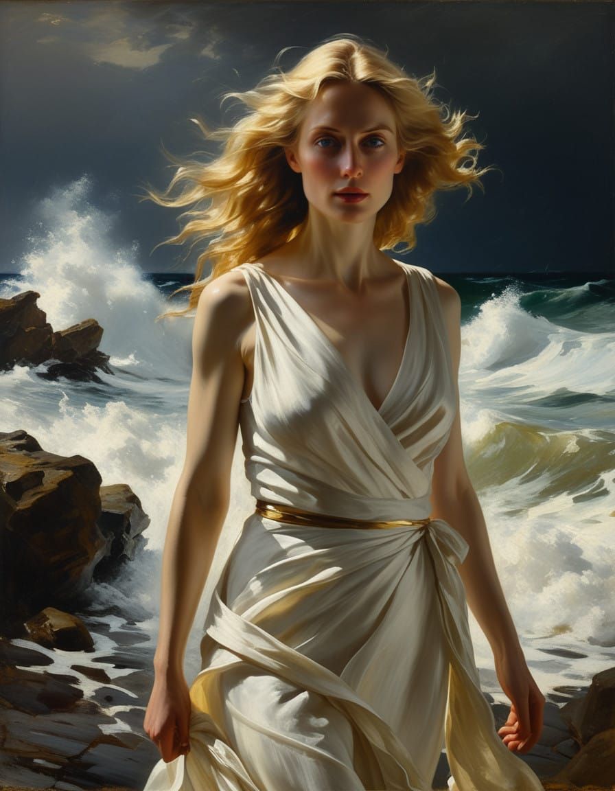 Romantic Beach Portrait in Chiaroscuro Style