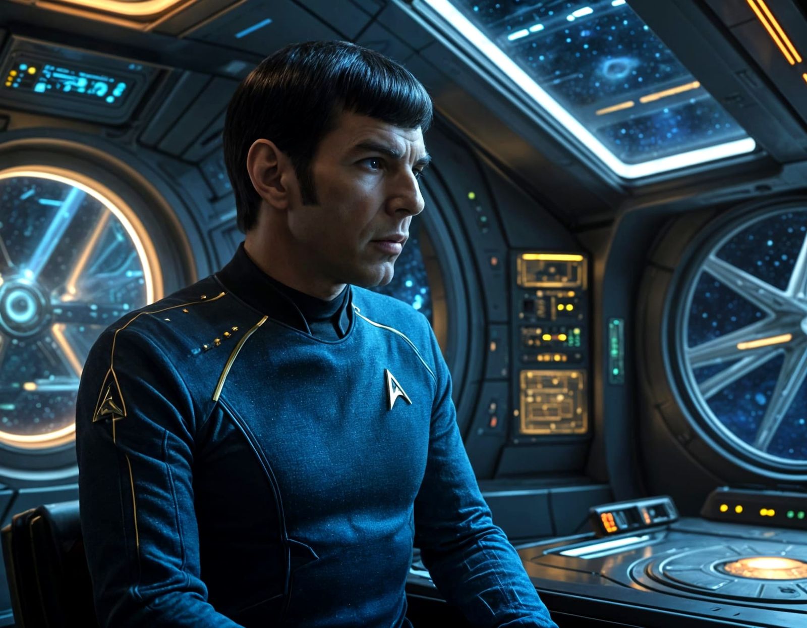 Vulcan Science Officer Contemplates the Cosmos in Starfleet....