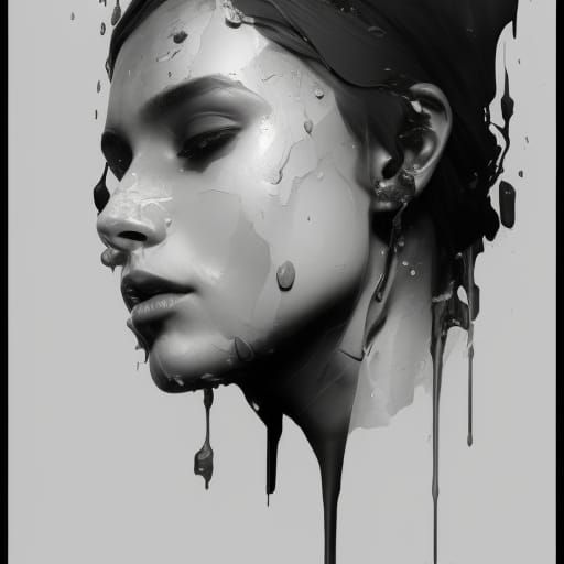 Ink Spill Portrait: Digital Art, Hyperdetailed