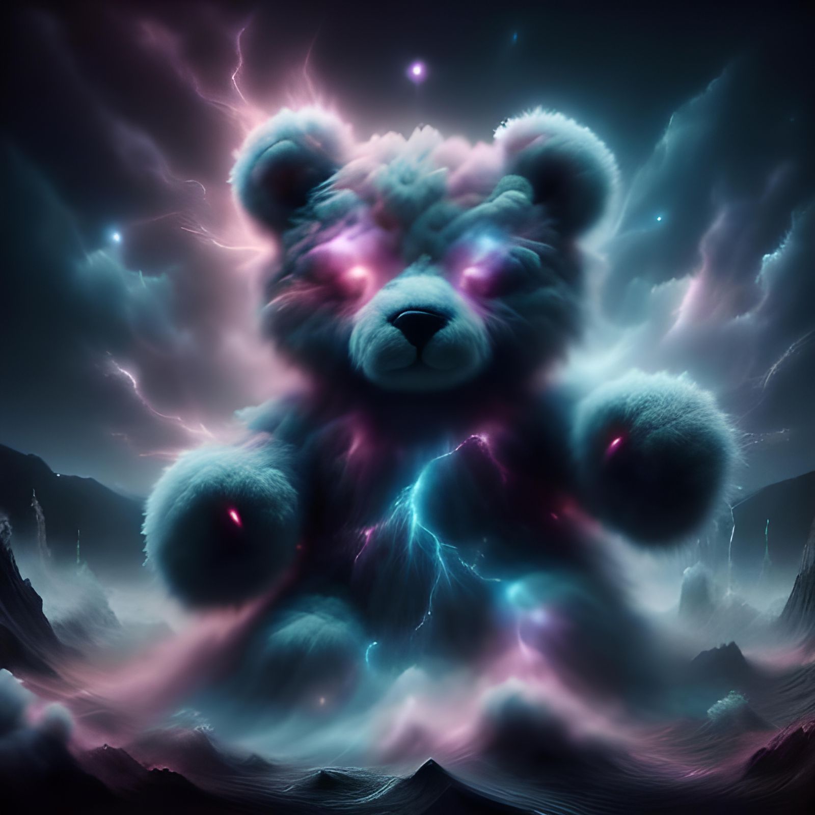 Pink Cloud Teddy Bear with Cosmic Background