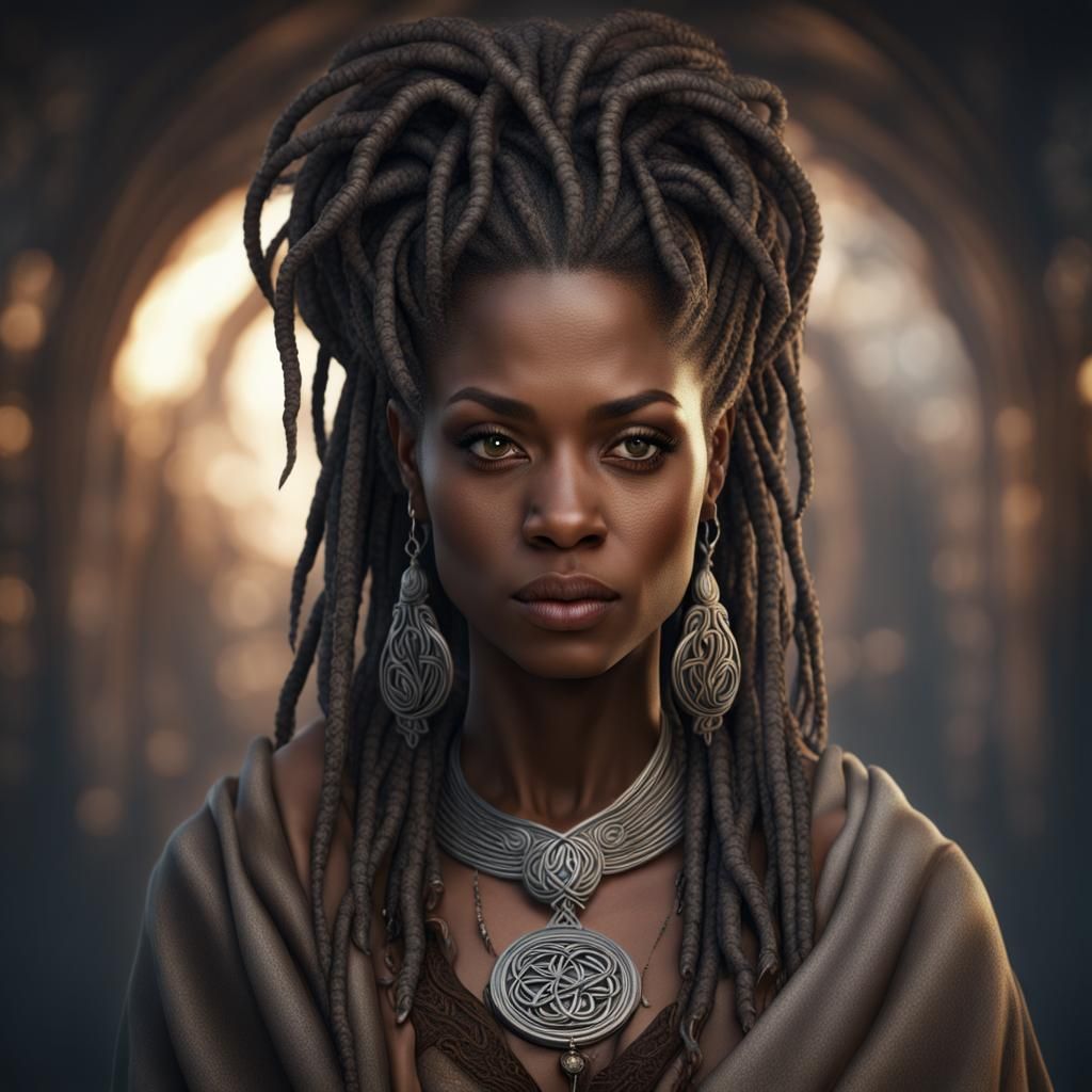 Beautiful African-American Witch in Celtic Jewelry