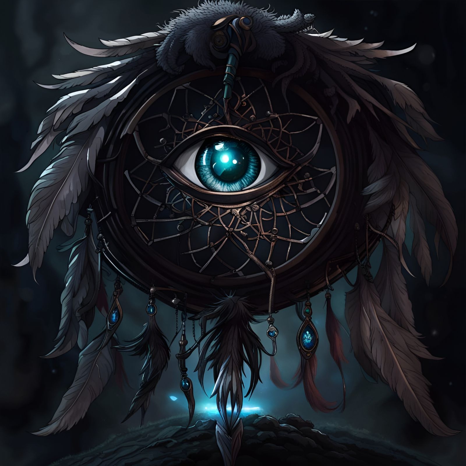 Cursed Dreamcatcher with Black Aura, Anime Art