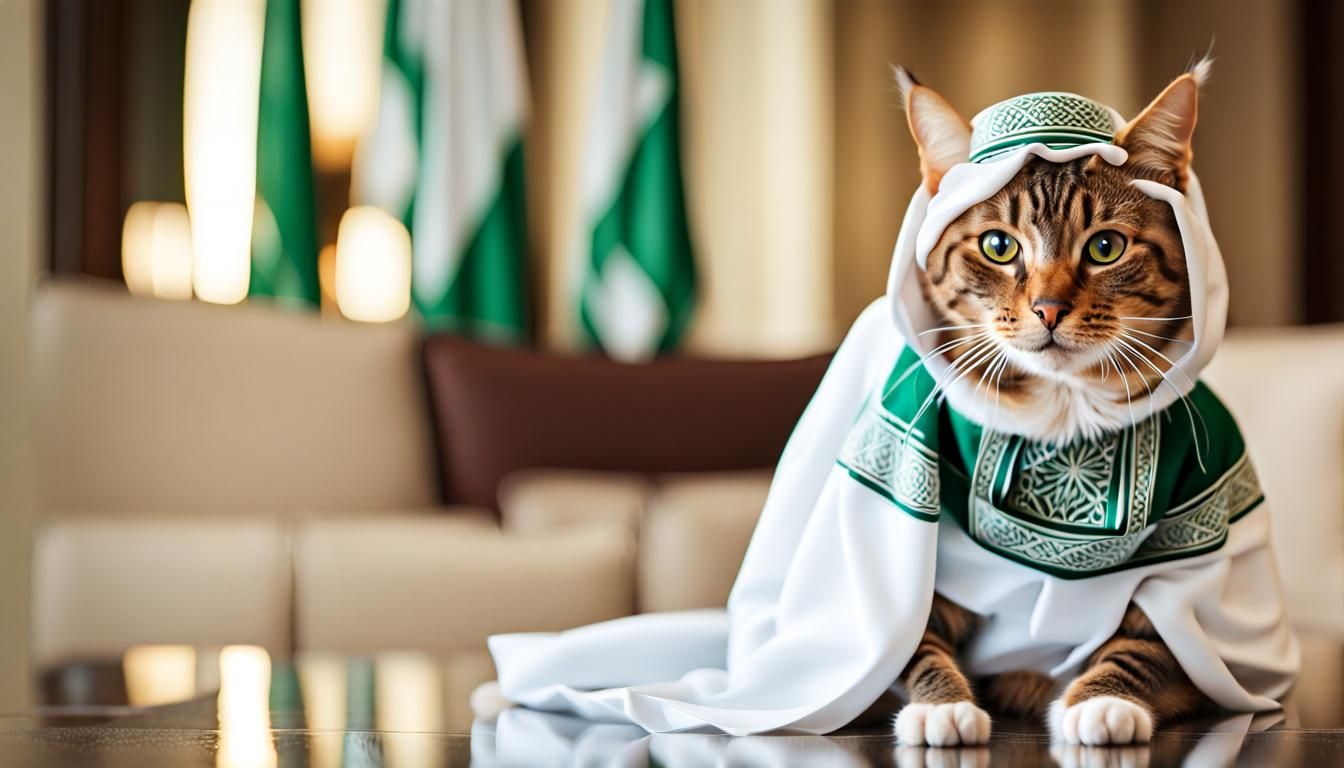 Cat in Saudi Arabian Dress: AI Image
