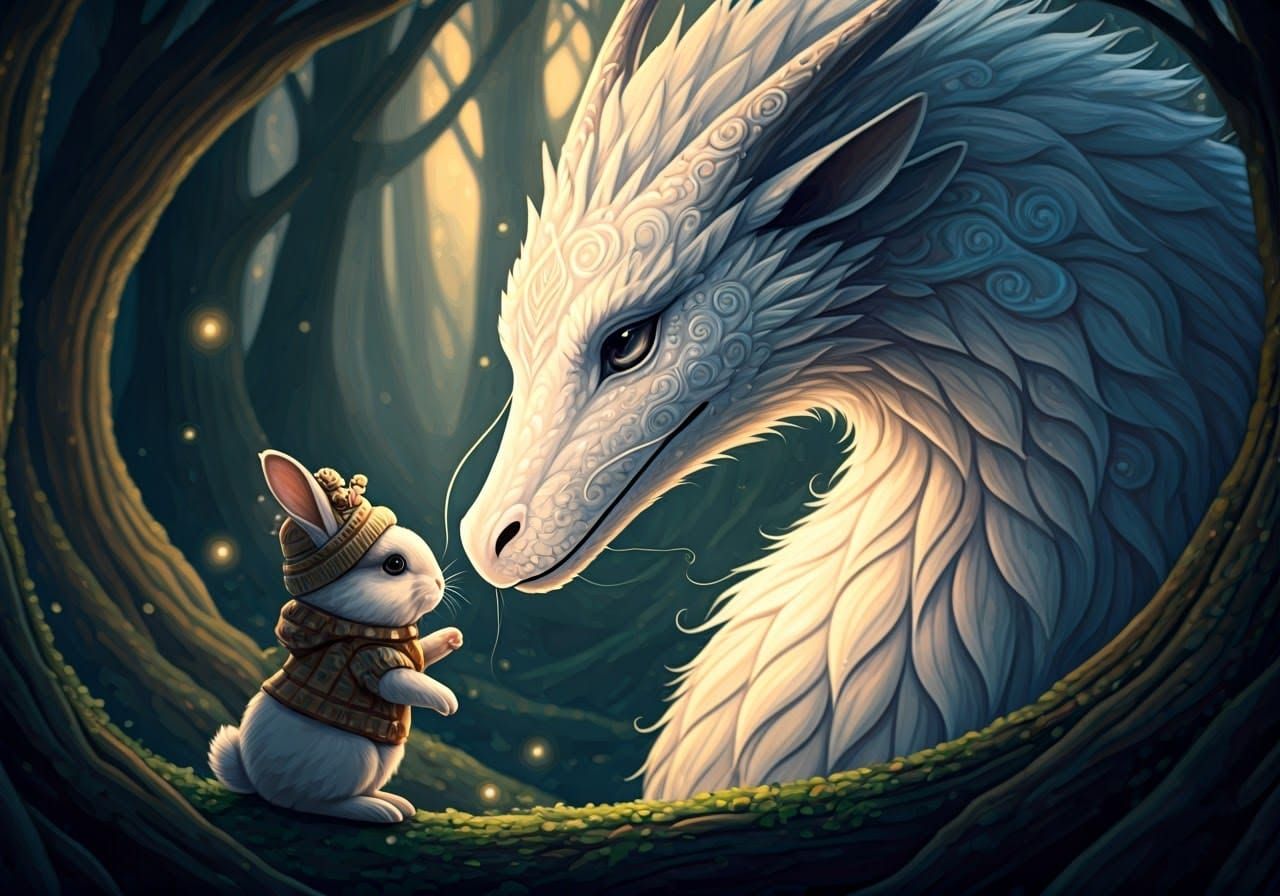 Rabbit and Fur Dragon: Dreamy Forest Friendship