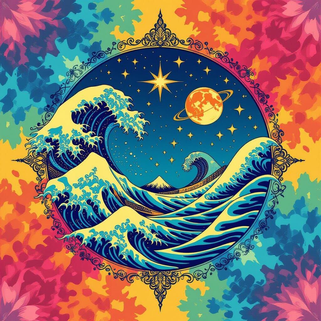 Aquarius Sign in Psychedelic Tie-Dye Style
