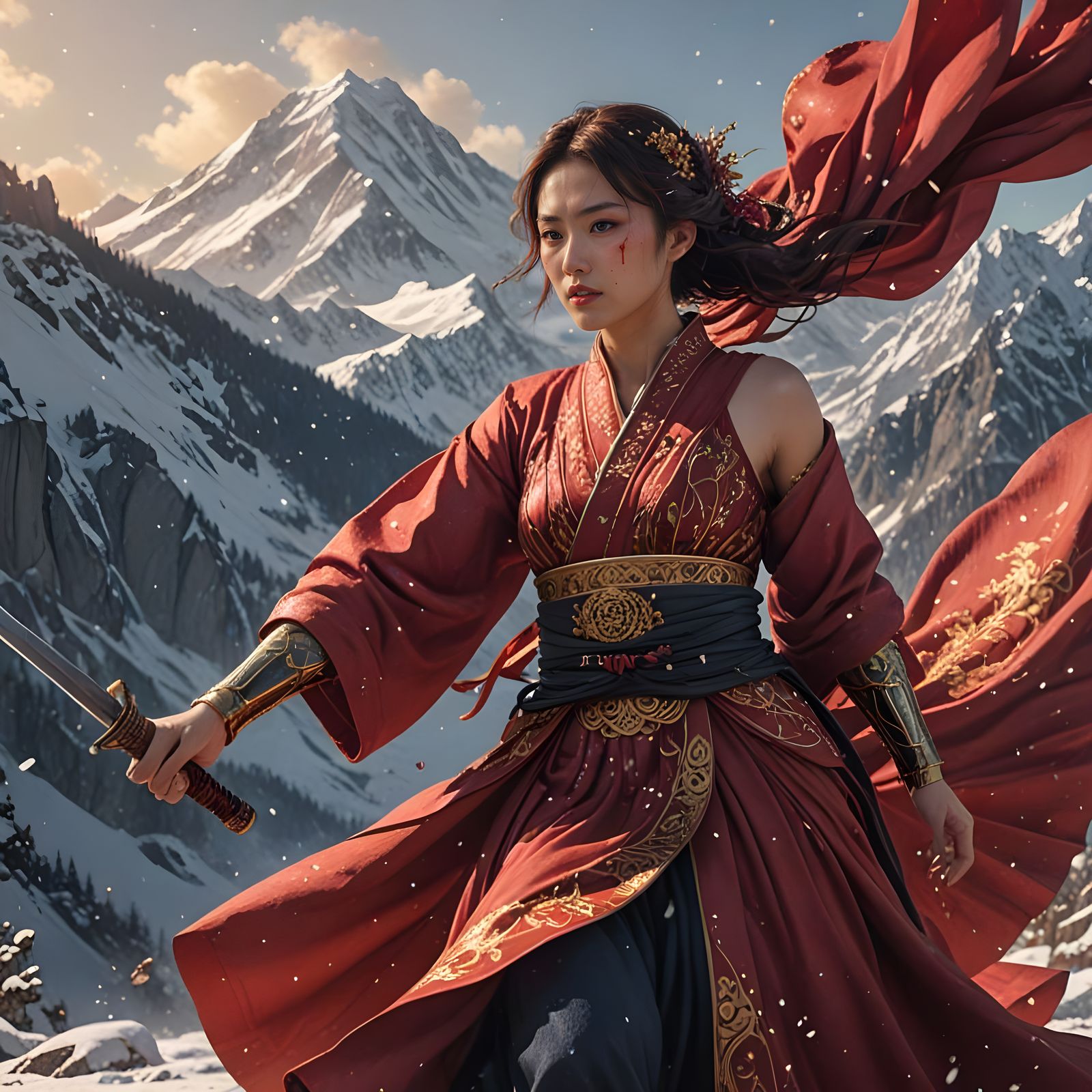 Eternal Samurai Duel in the Snowy Mountains