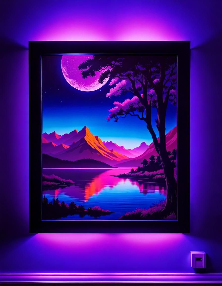 Purple UV Light Illuminates a Painting