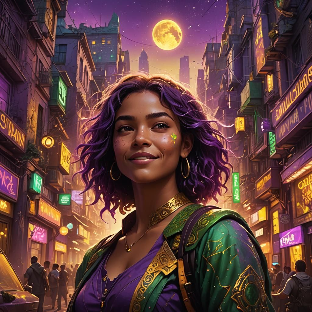 Radiant Woman in Nightclub Crowd, Detailed Matte Painting