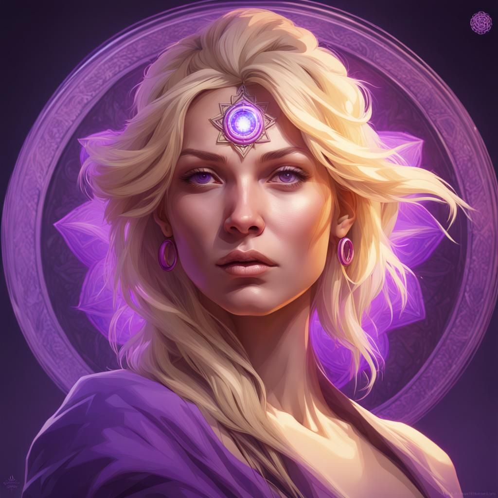 Blond Woman with Purple Crown Chakra Portrait