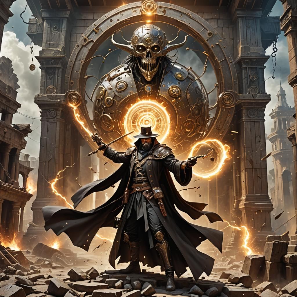 Wizard Versus Steampunk Gunslinger in Fierce Battle