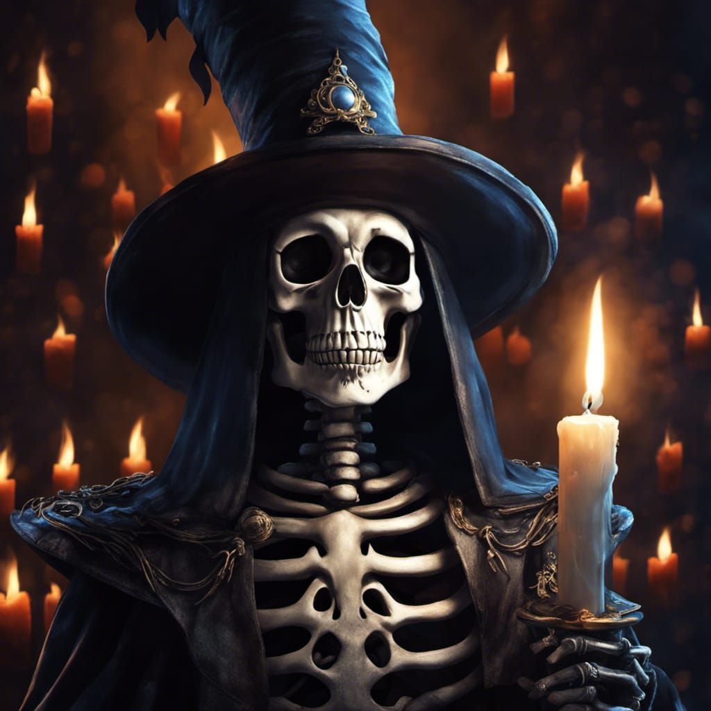 Spooky Skeleton Wizard in Graveyard Illustration
