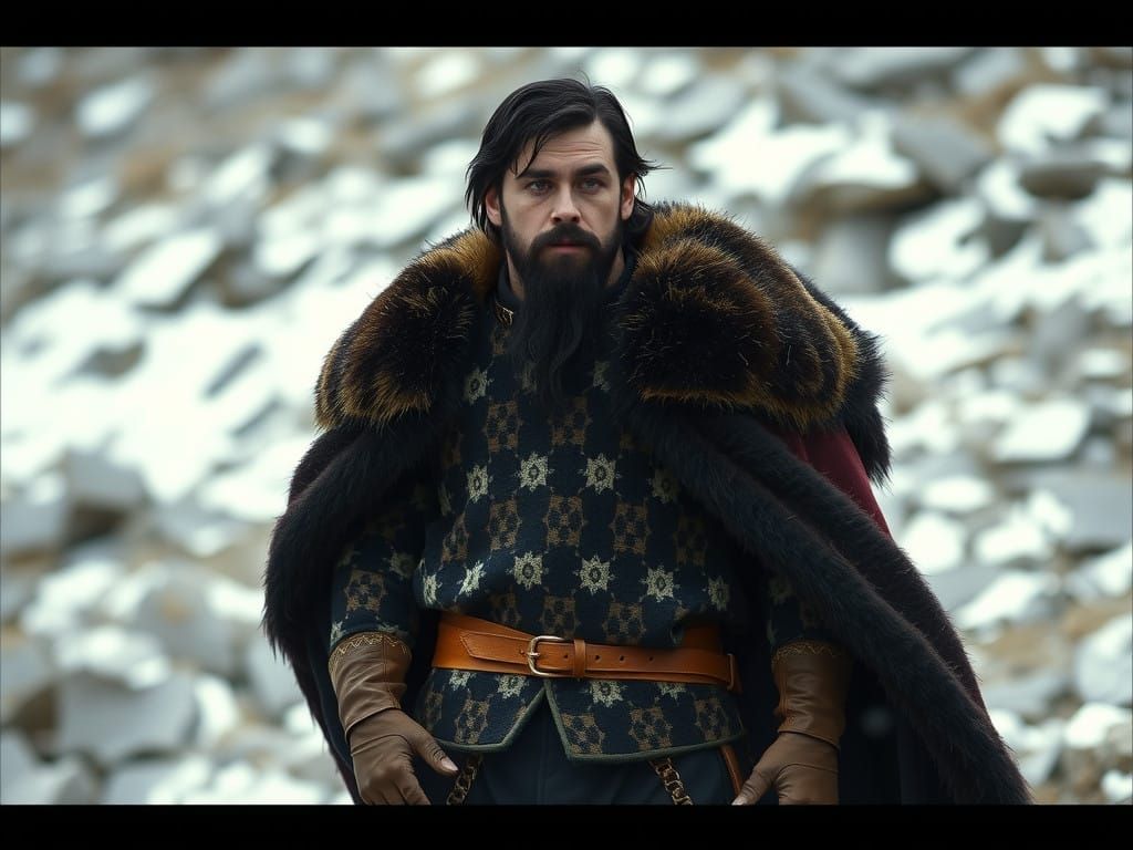 Cinematic Viking Warrior in Bearskin Cape and Wool Tunic