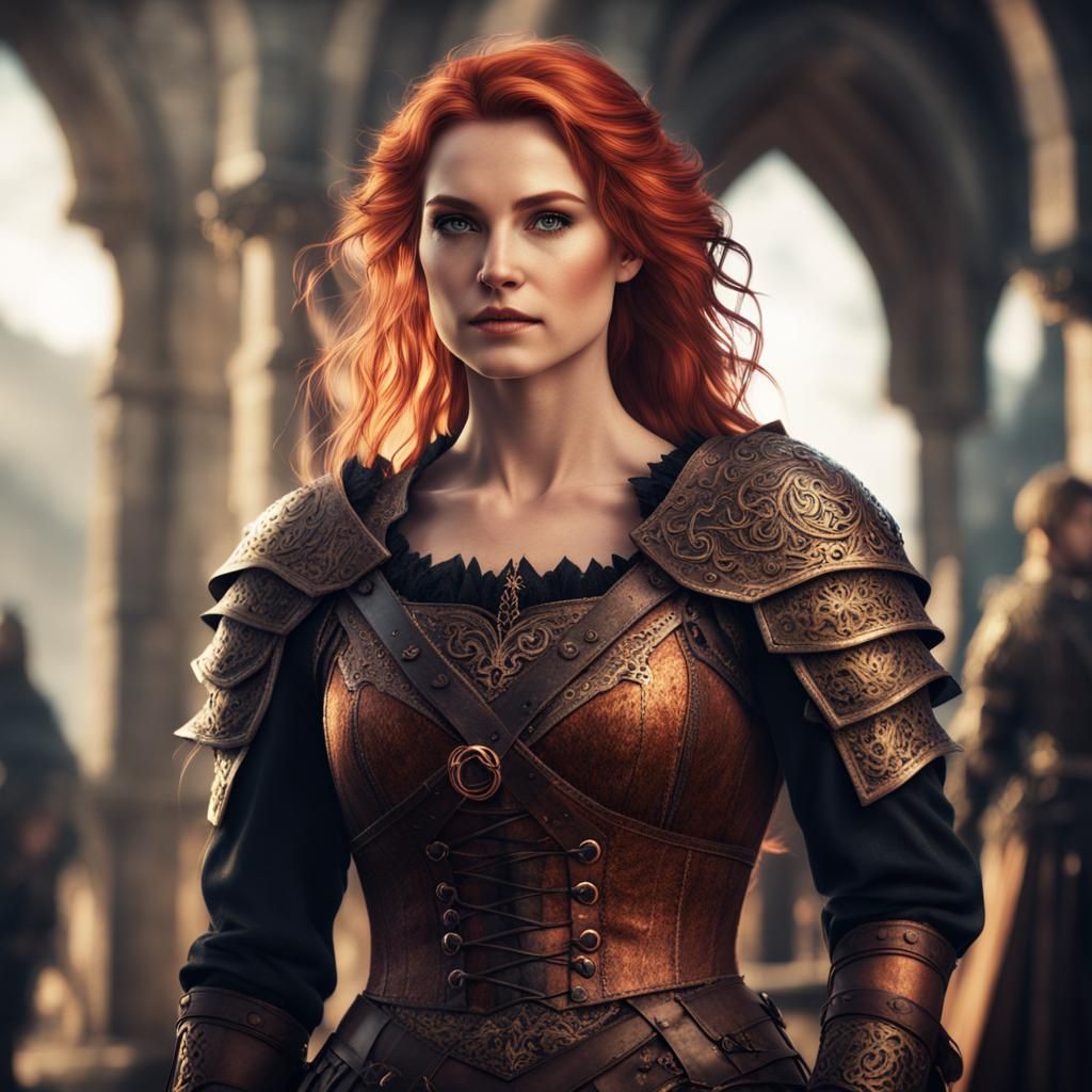 Medieval Copper-Haired Warrior in Fantasy Art Style