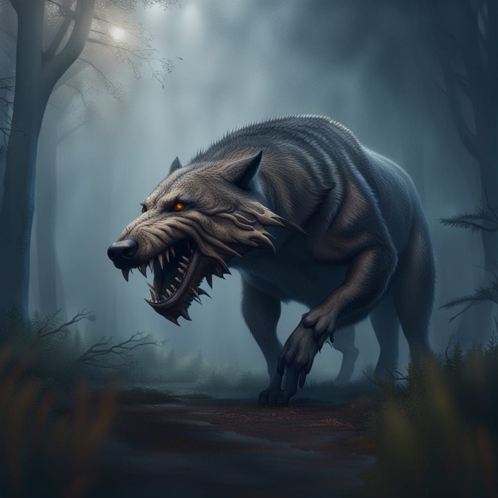 Andrewsarchus in Misty Forest: Detailed Matte Painting