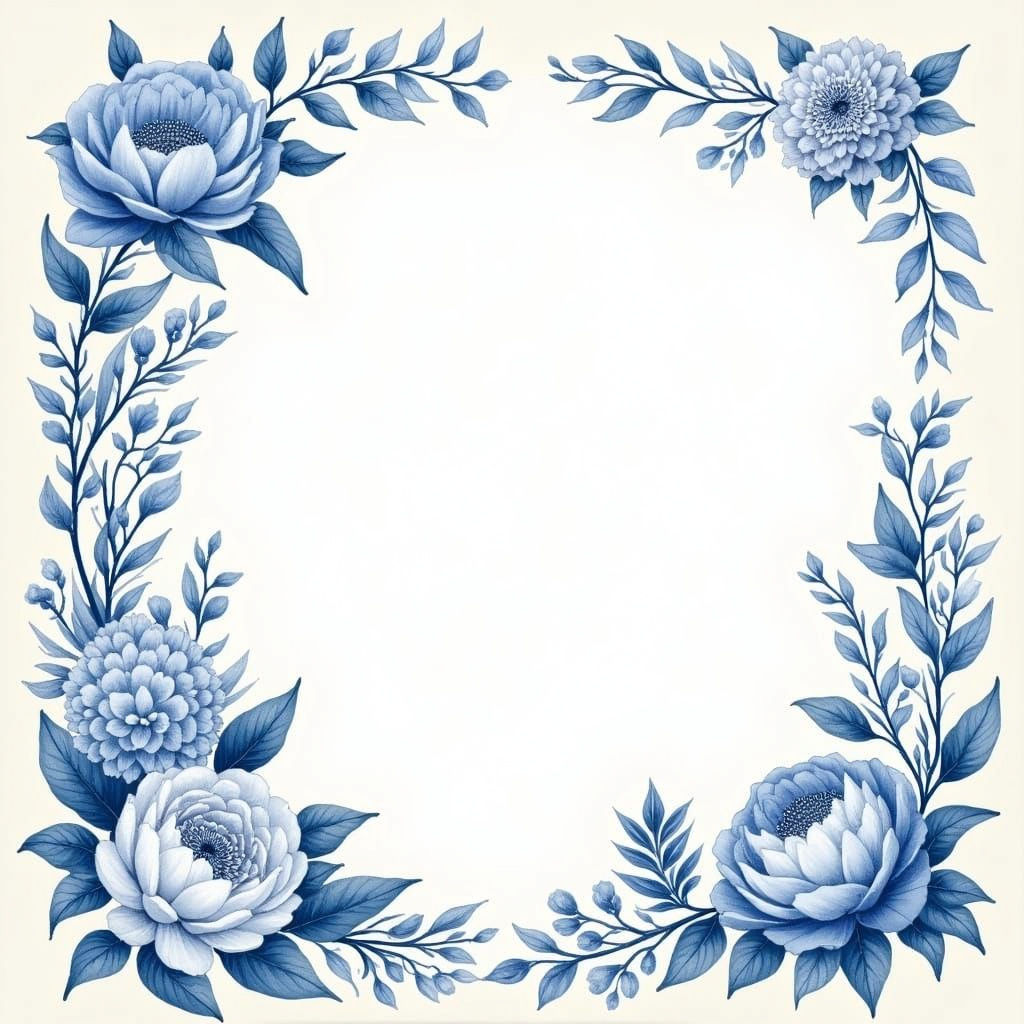 Traditional Dutch Delftware Wedding Invitation in Blue and W...