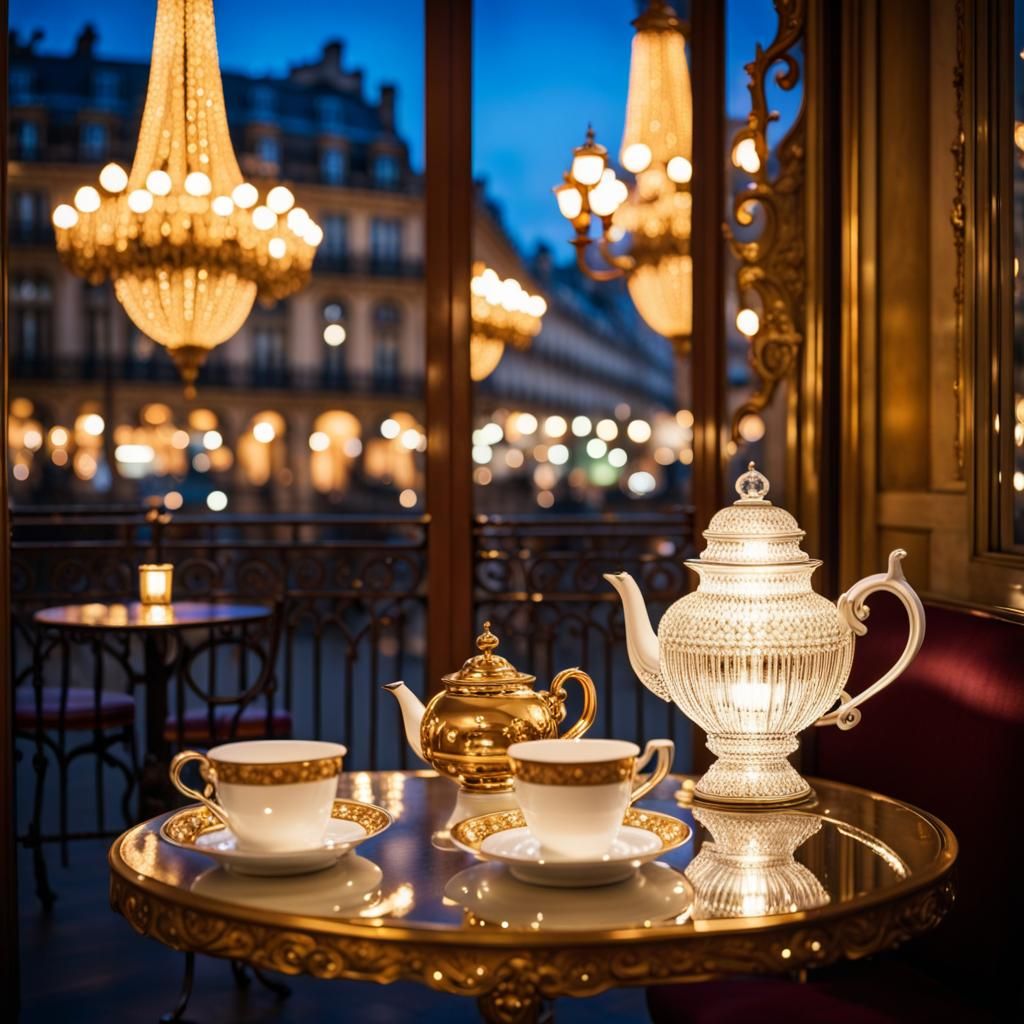Parisian Cafe Interior with Crystal and Gold