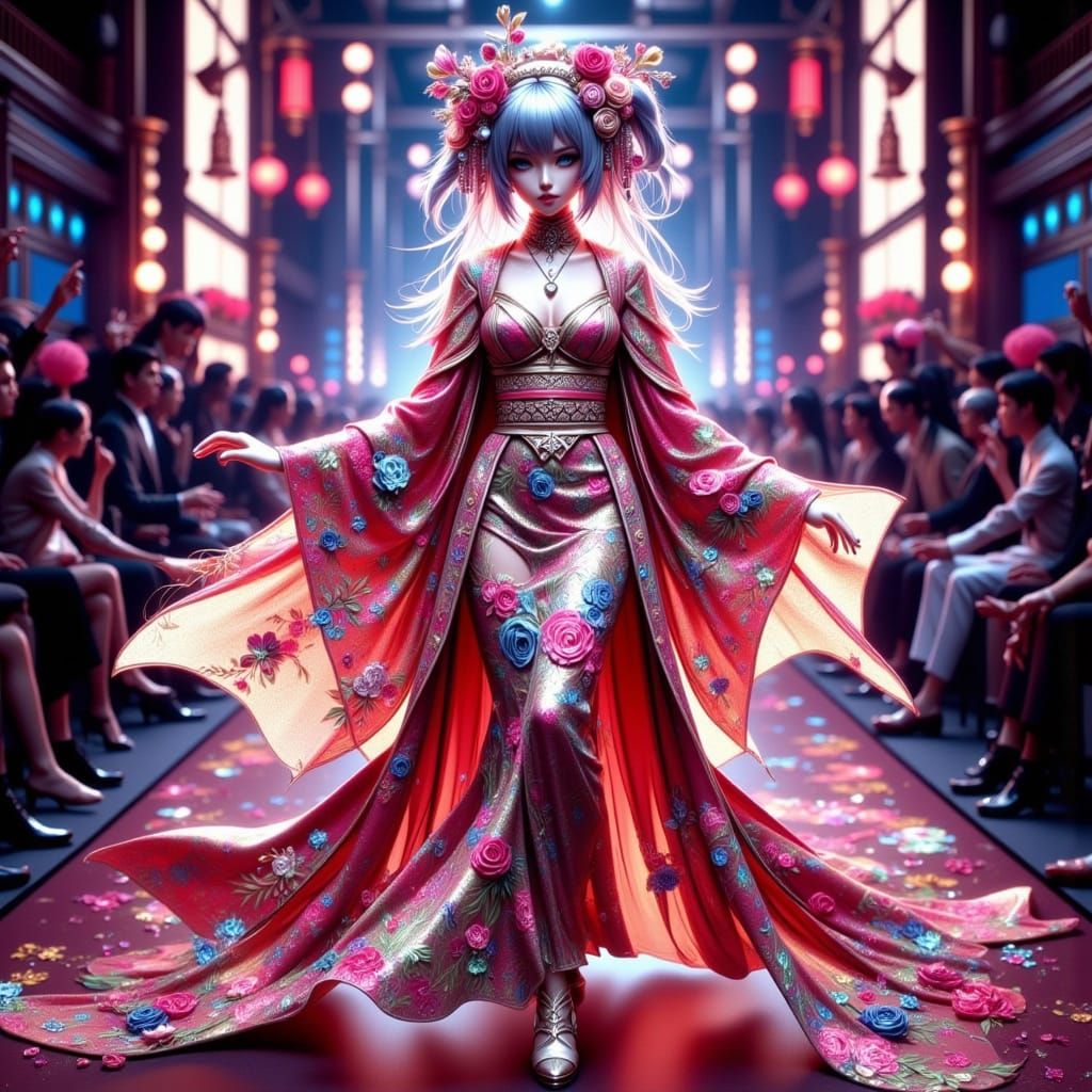Glamorous Anime Woman Struts Down the Catwalk in Stunning Ki...