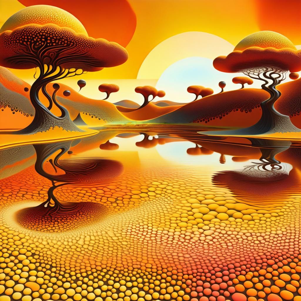 Vibrant Hyperbolic Fractal Landscape in Pointillism Style