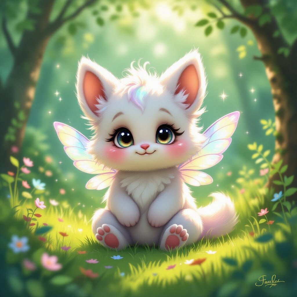 Adorable Magical Creature in Enchanted Forest Clearing