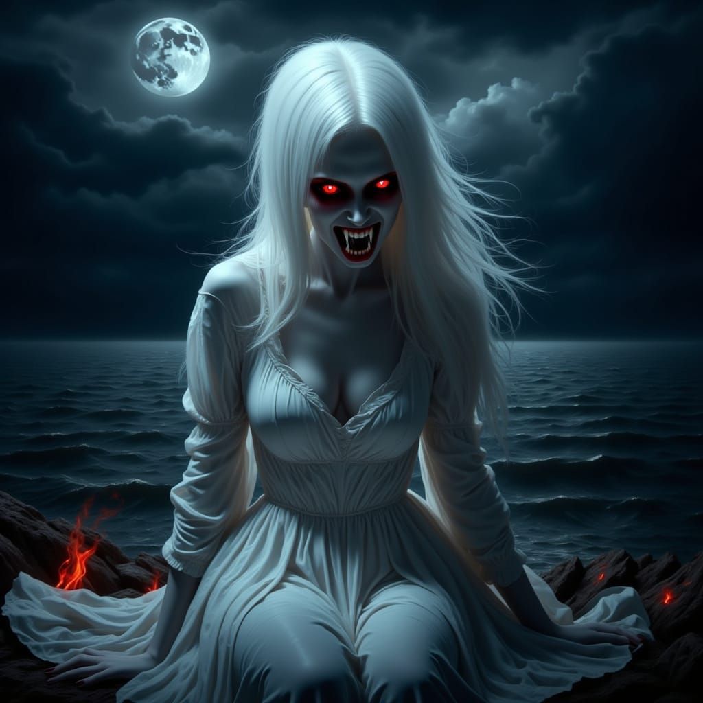 Gothic Vampire Woman by Moonlight