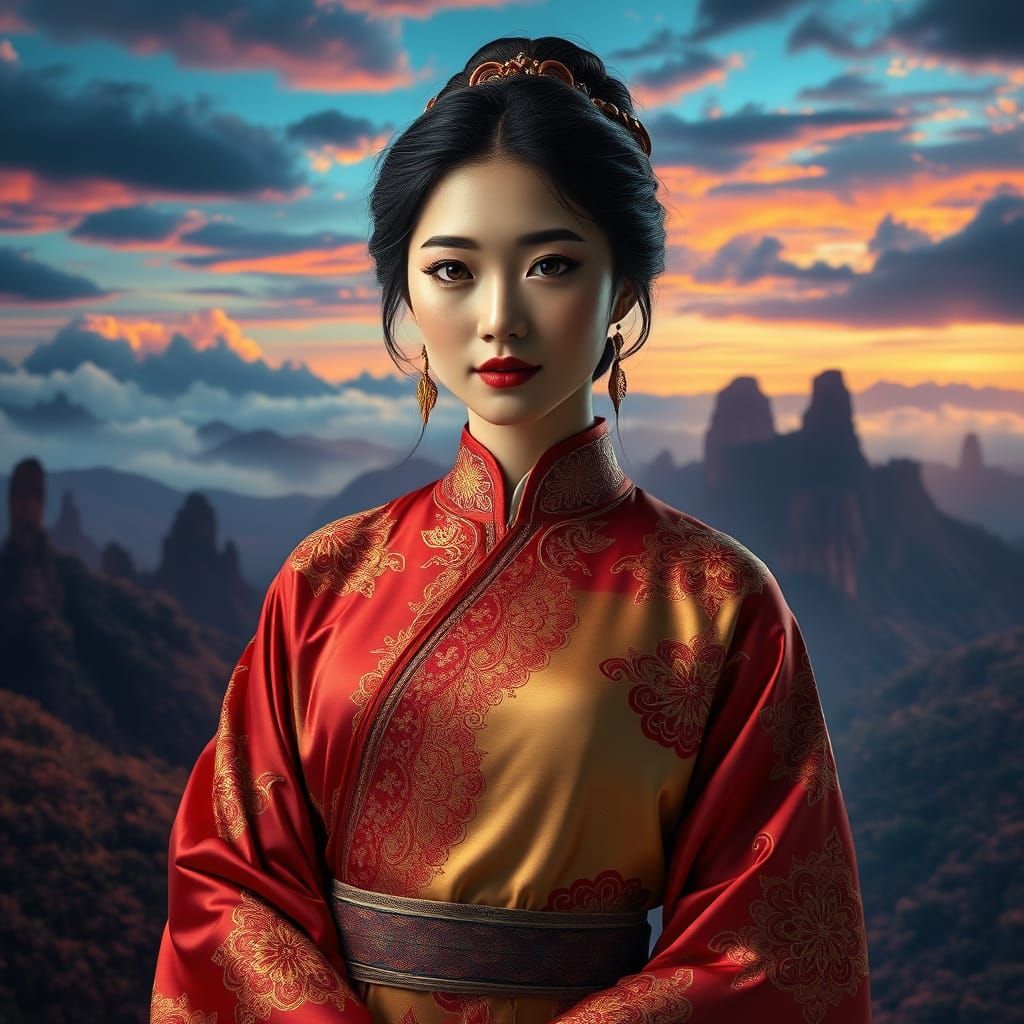 Chinese Goddess in Whimsical Silk Robes