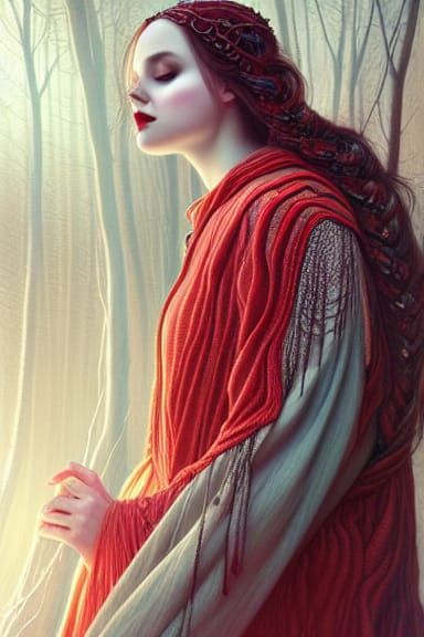 Ghostly Girl in Red Hooded Dress, Fantasy Art