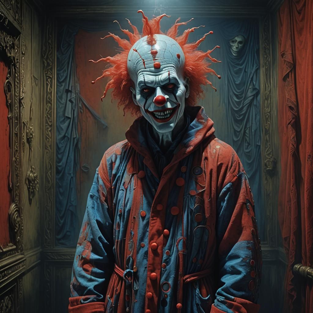 Whimsical Clown Bathrobe in Surreal Style