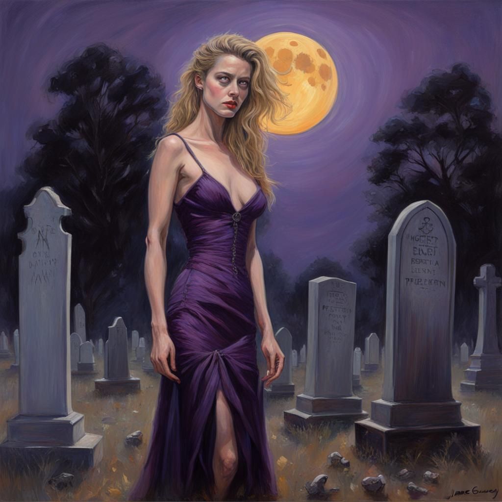 Angel of Death in Graveyard: Oil Painting