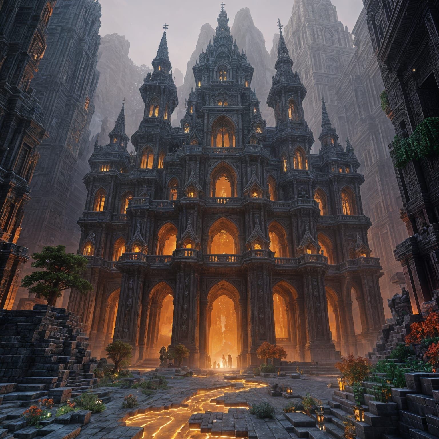 Dark Fantasy Netherite Mansion in the Nether Dimension