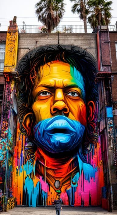 Colorful Favela Street Scene in Graffiti Art Style