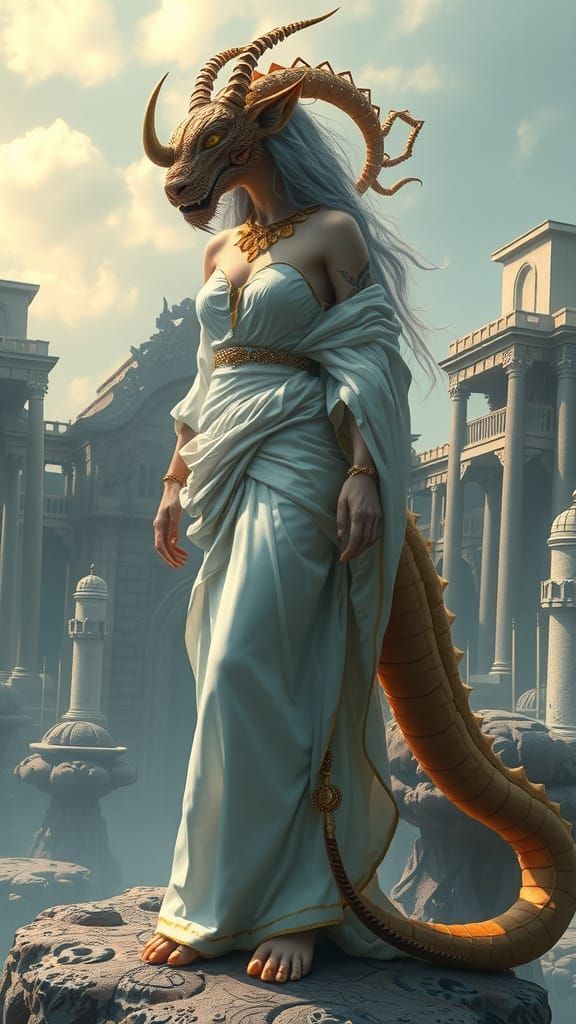 Mystical Chimera Maiden in Dreamlike Landscape