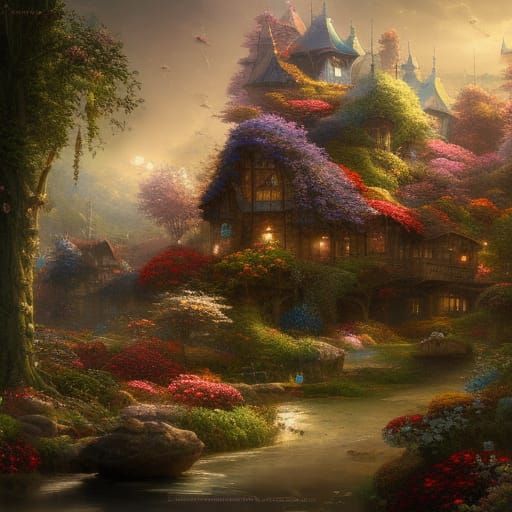 Magical Fairy Village with Solarpunk Architecture