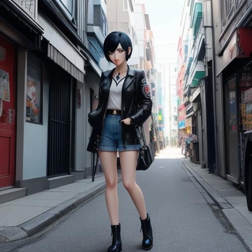 Chibi Woman with Blue Hair in Anime Style