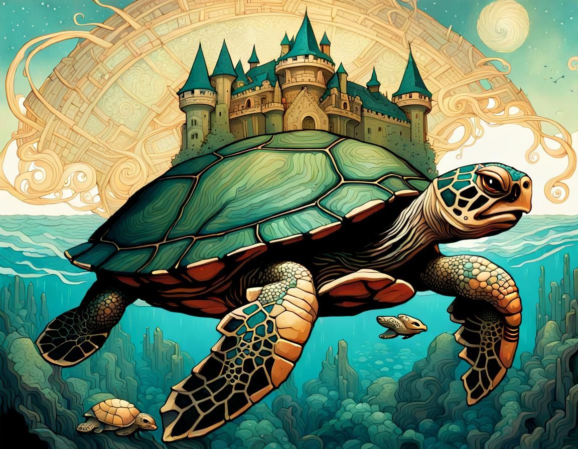 Turtle carrying fantasy castle