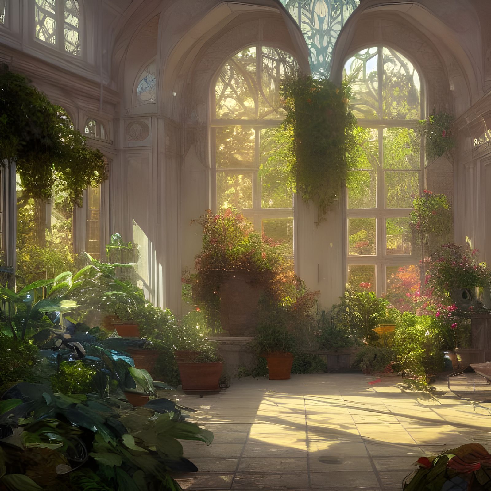 Lush Orangery: Detailed Digital Art in Art Nouveau Style