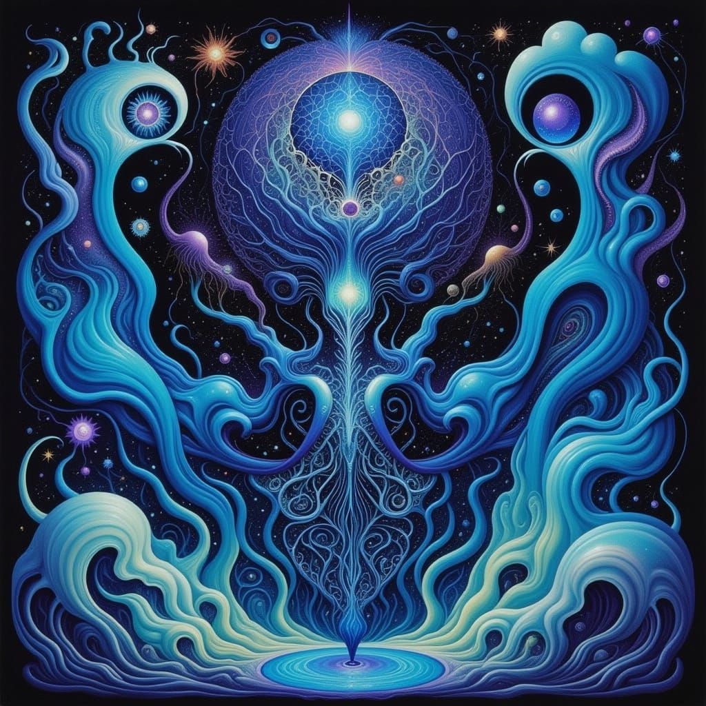 Enchanted Cosmic Realm in Vibrant Iridescent Hues