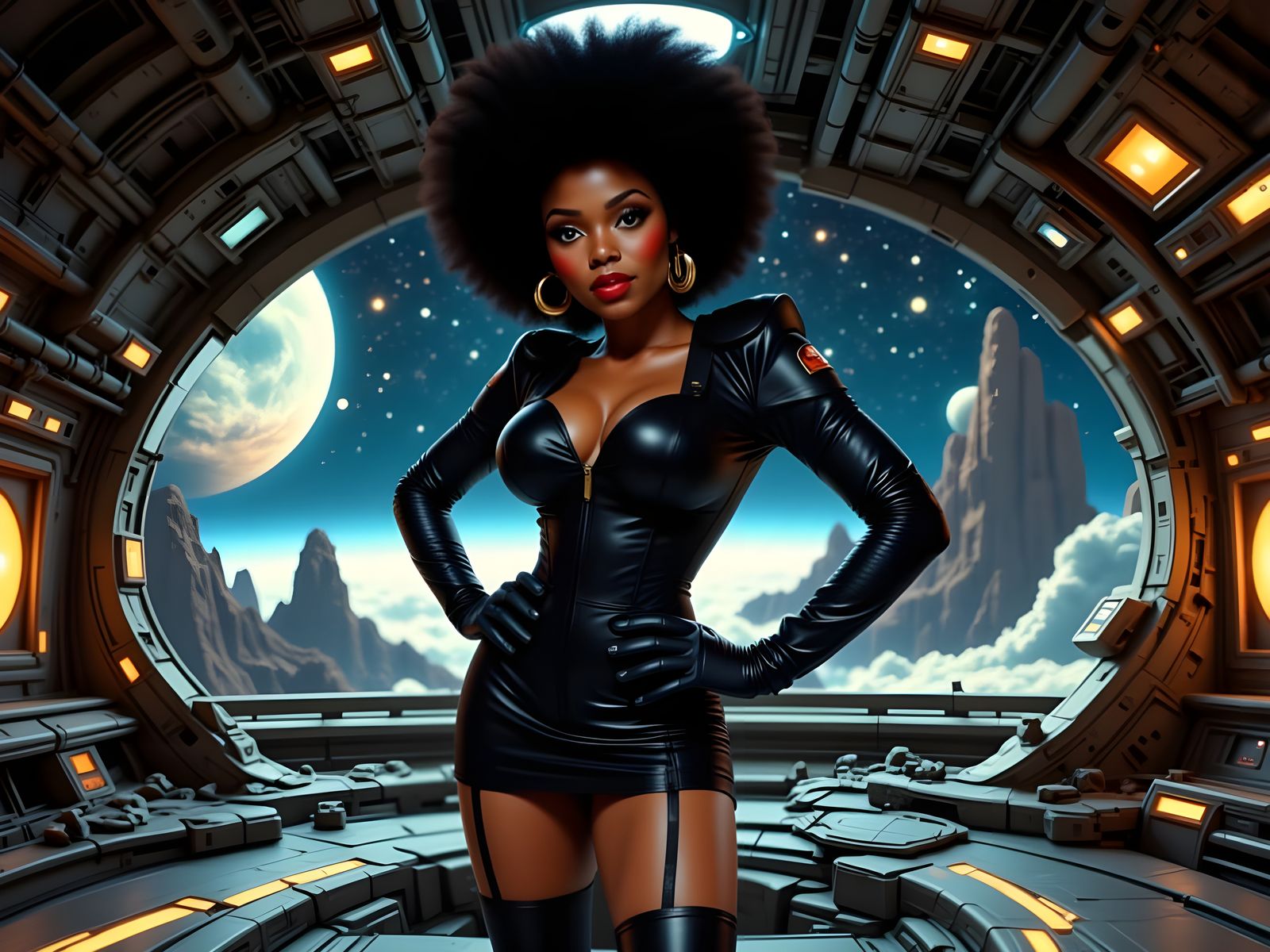 Confident Woman in Retro-Futuristic Space Dress