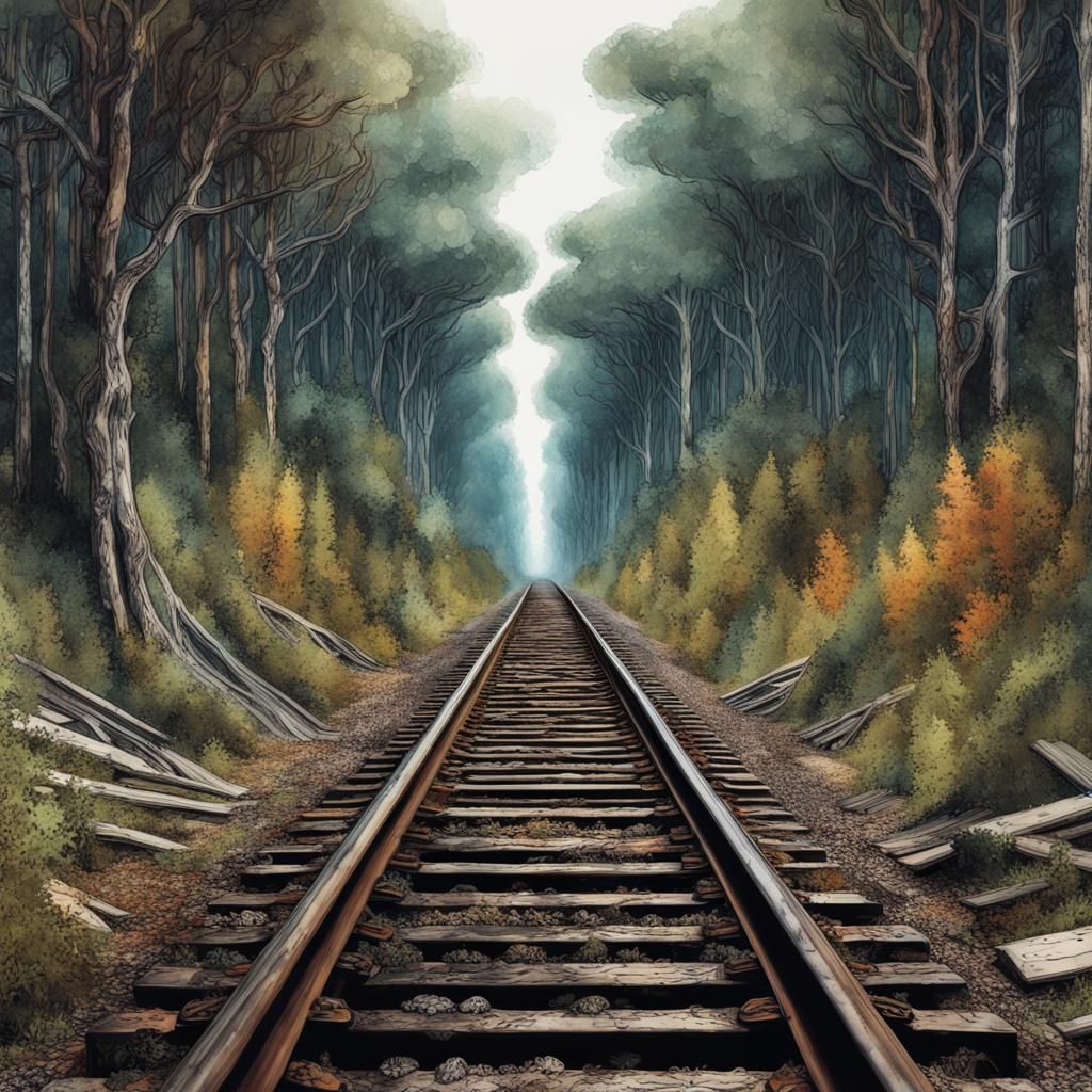 Surreal Forest Railroad in Neo-Victorian Style