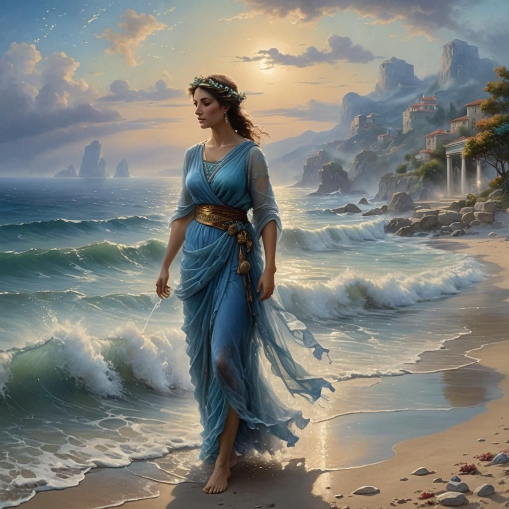 Ethereal Water Nymph on Misty Shore