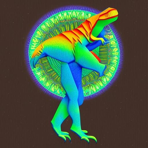 T-Rex in Holographic Cosmic Origami Illustration