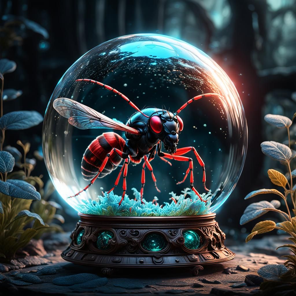 Bioluminescent Wasp Encased in Crystal Ball