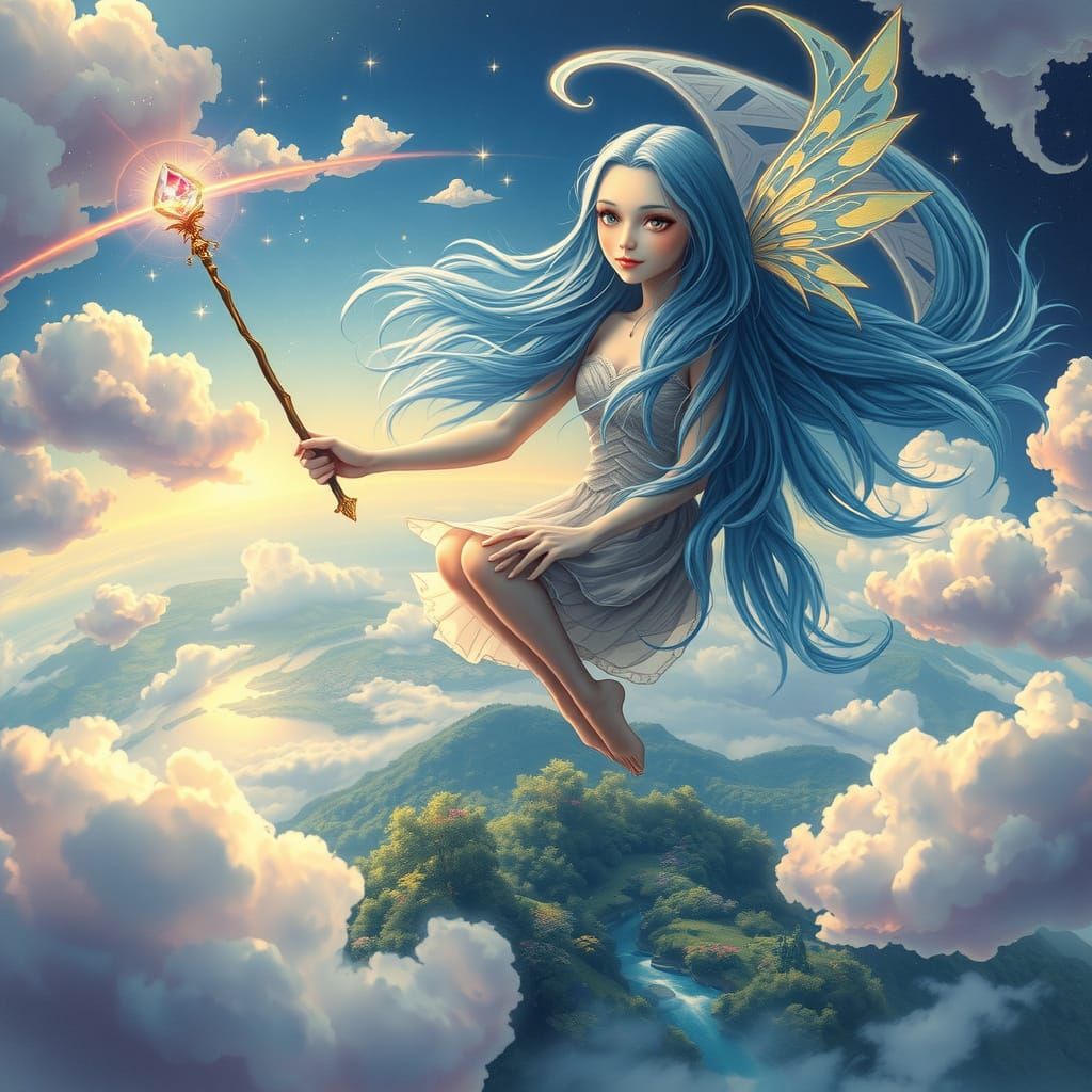 Serene Sorceress-Fairy in Ethereal Glow, Floating Above the ...