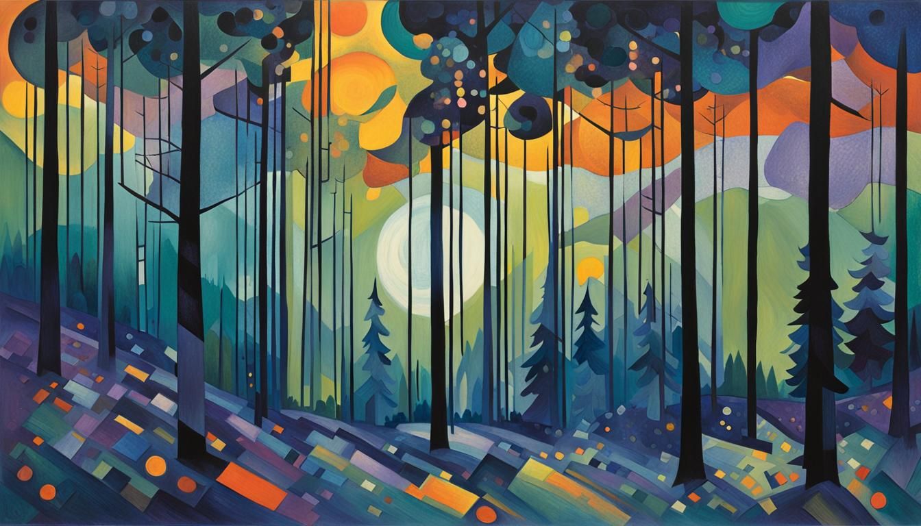 Iridescent Pine Forest Dreamscape in Abstract Expressionist ...