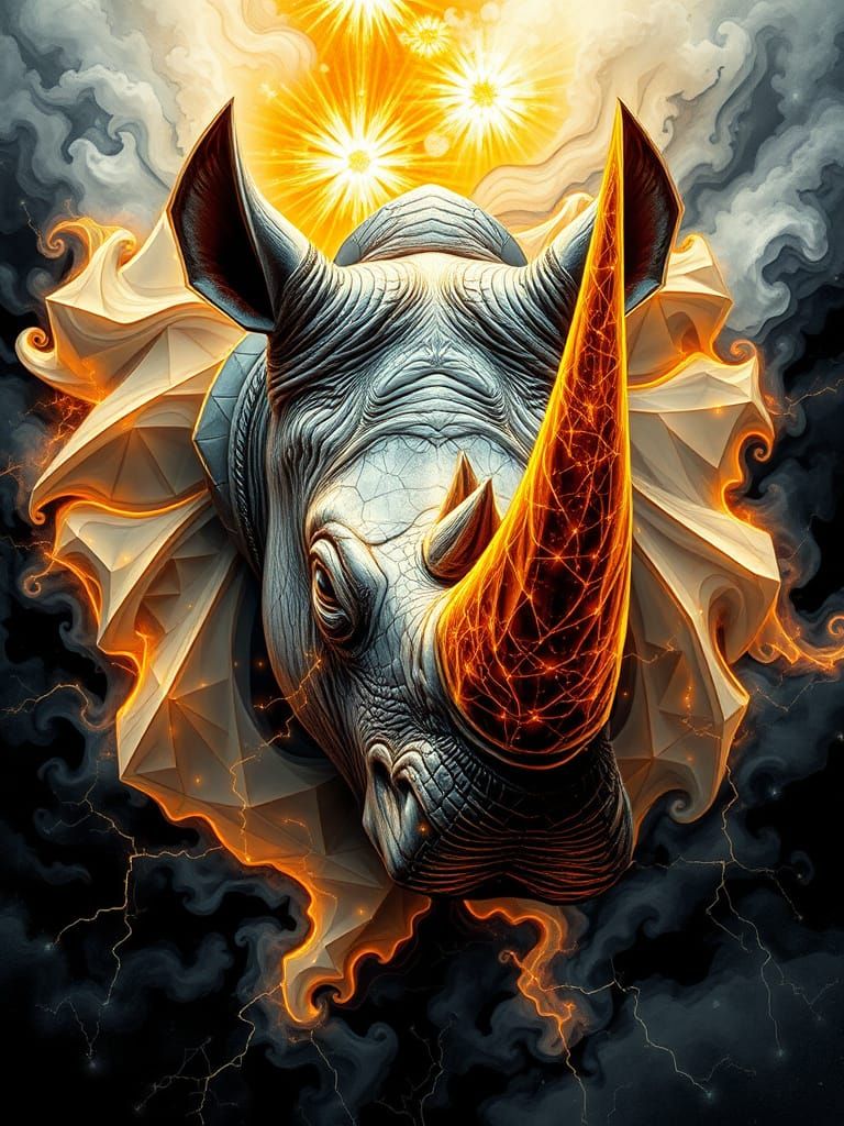 Surreal Rhino Celestial Giant in Alcohol Ink Art